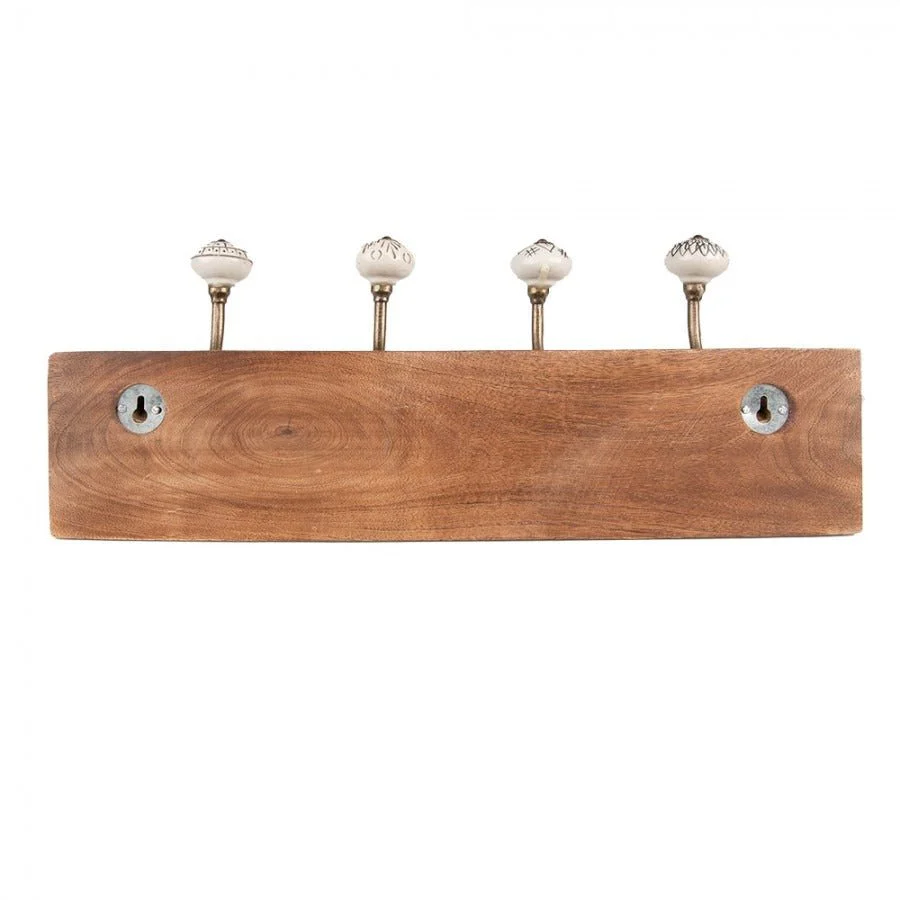 Wall Coat Rack 4 Hooks 45 x 11 x 17cm Brown Beige Wood - Image 3
