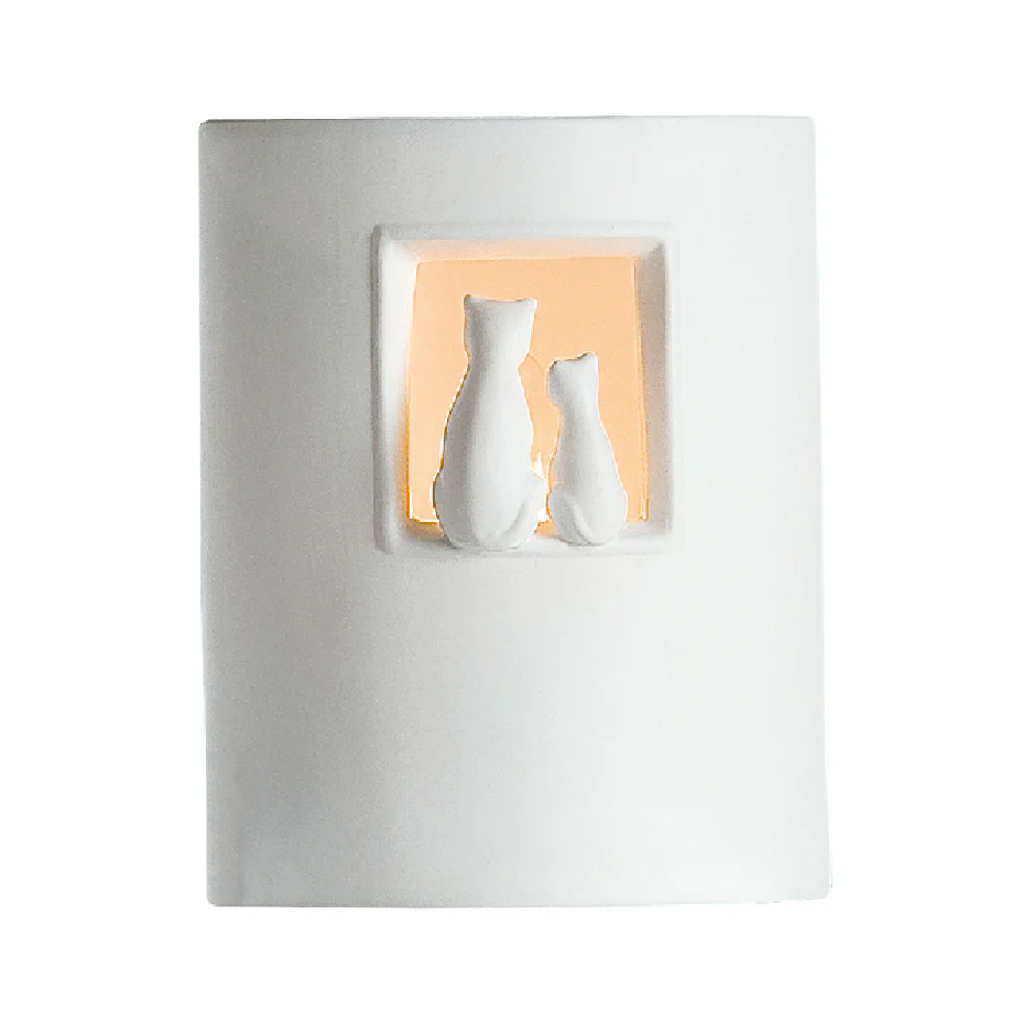 White Porcelain Cat Cut-out Cylindrical Lamp 22cm - Image 2