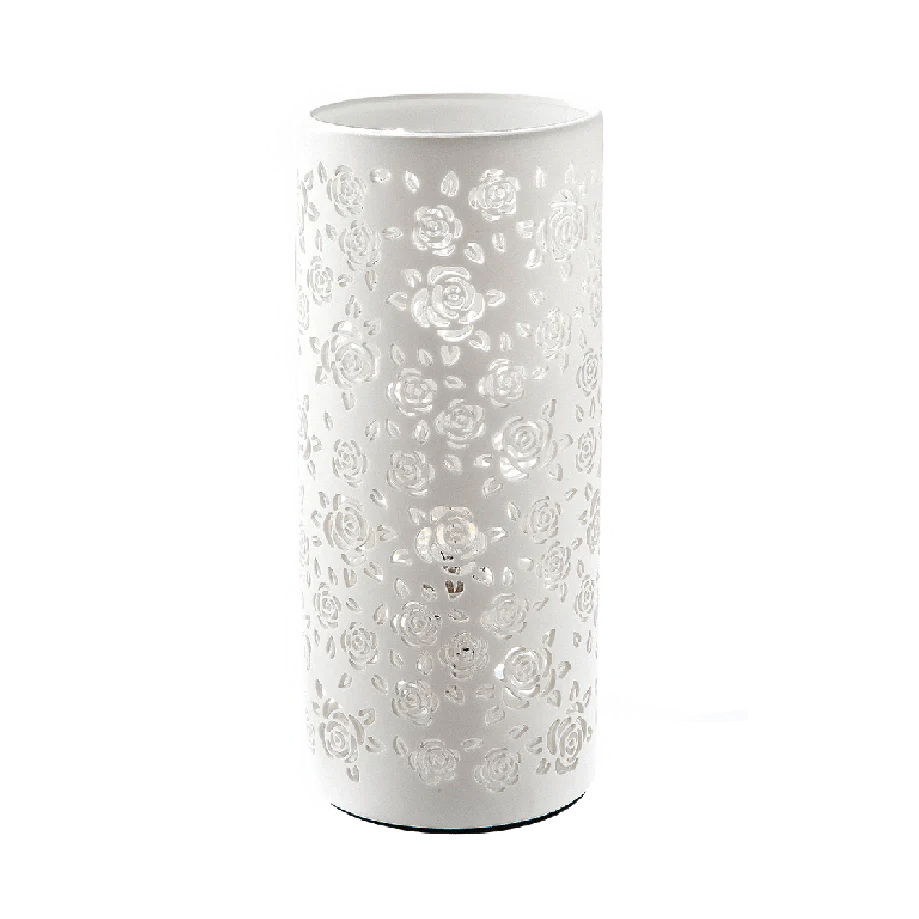 White Porcelain Cylindrical Flower Cut-out Lamp 27cm