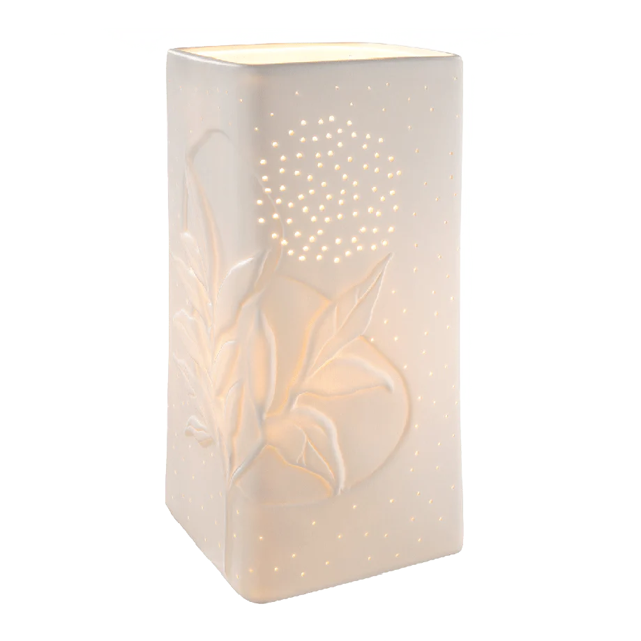 White Porcelain Leaf Rectangular Cut-out Lamp 28cm