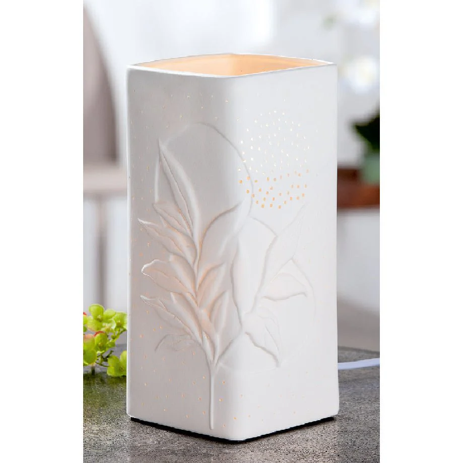 White Porcelain Leaf Rectangular Cut-out Lamp 28cm - Image 2