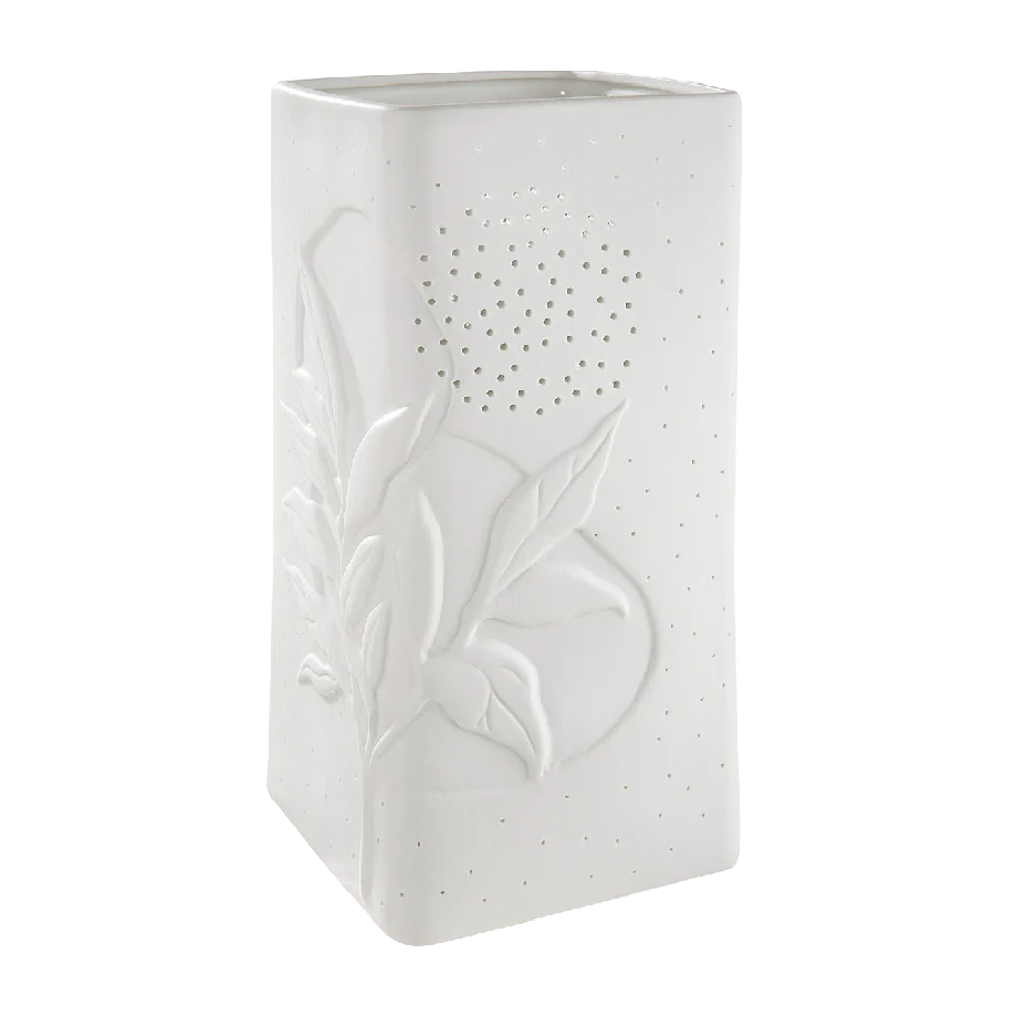 White Porcelain Leaf Rectangular Cut-out Lamp 28cm - Image 3