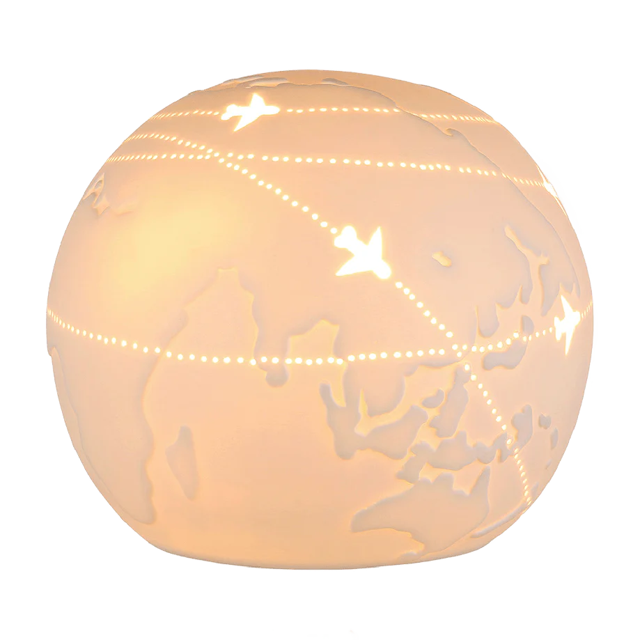 White Porcelain World Map Globe Cut-out Lamp 19cm