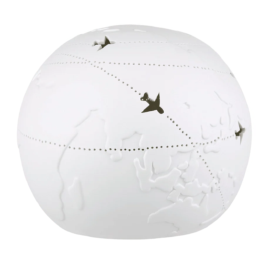 White Porcelain World Map Globe Cut-out Lamp 19cm - Image 2