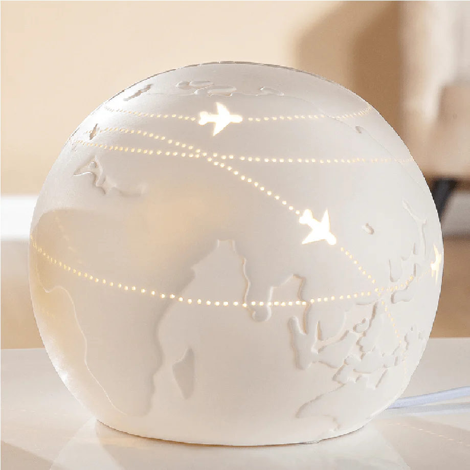 White Porcelain World Map Globe Cut-out Lamp 19cm - Image 3