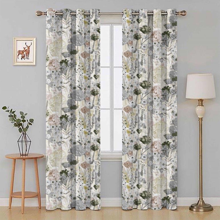Wildflowers 90"x 90" Lined Eyelet Curtains Natural