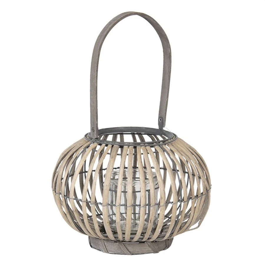 Wind Light 28 x 20cm Grey Wood Round Lantern - Image 2