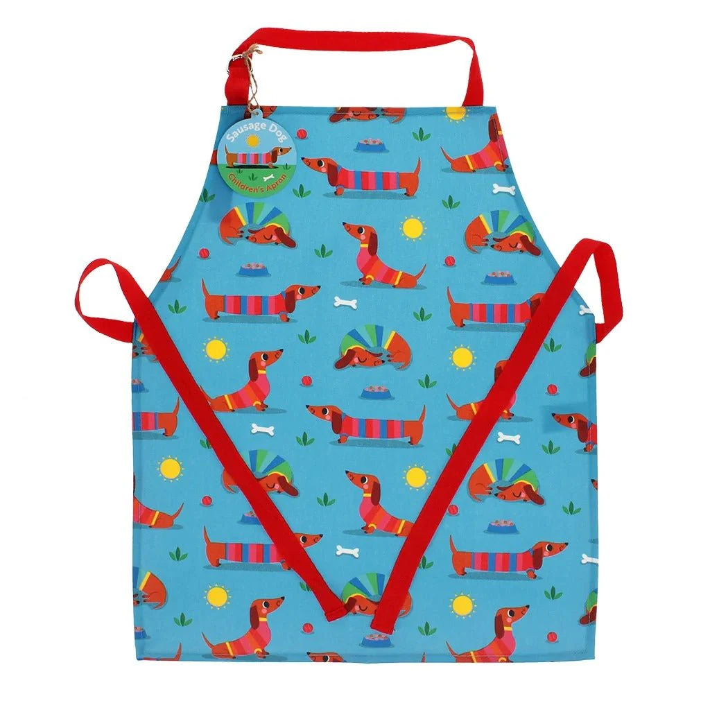 Wipeable Cotton Children's Apron – Sunny Sausage Dog Print - Image 3