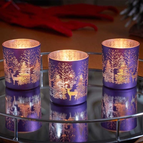 Wonderland T- Light Holders 3pk, Purple
