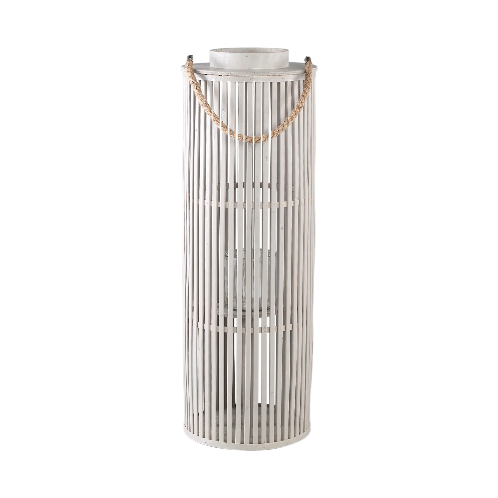 Zafria 70cm Cream Round Bamboo Lantern with Glass