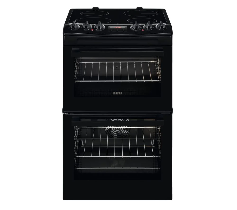 Zanussi 55cm Double Oven Black Cooker ZCV46250BA