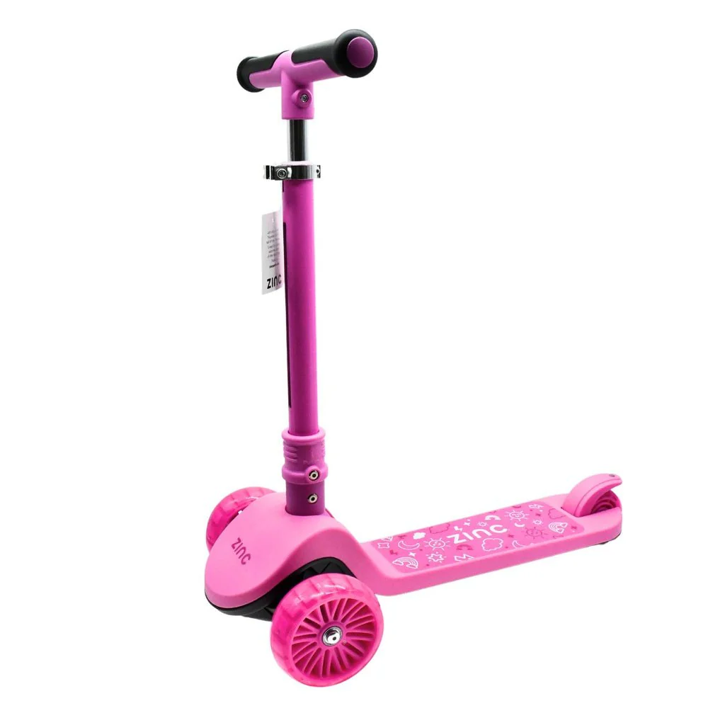 Zinc 3 Wheeled Folding LED Shine Pink Scooter