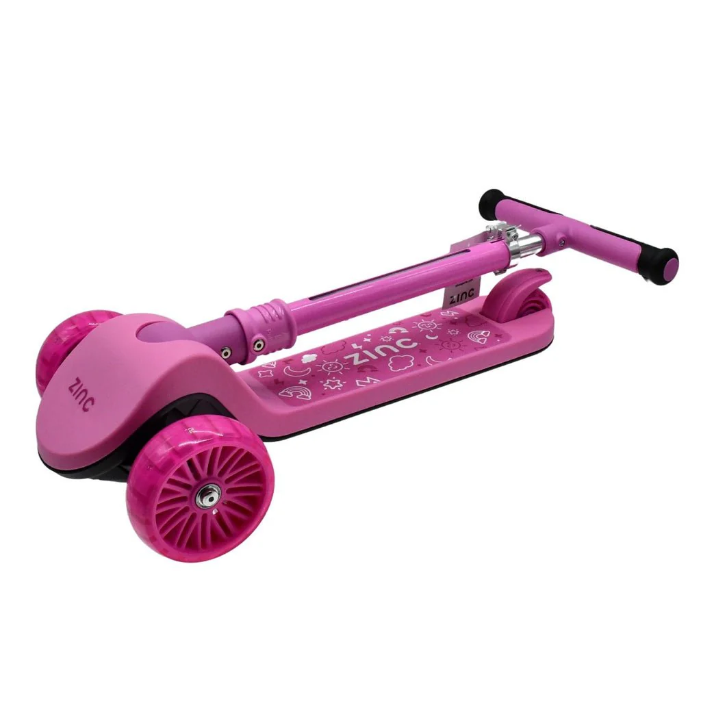 Zinc 3 Wheeled Folding LED Shine Pink Scooter - Image 2