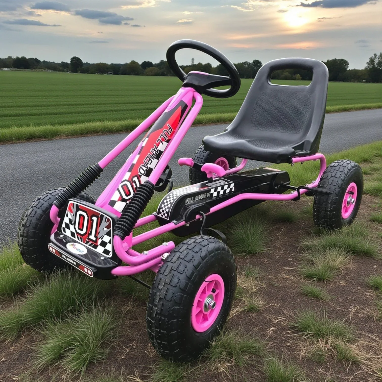 Zoom Rubber Wheel Pedal Go Kart – Pink & Black