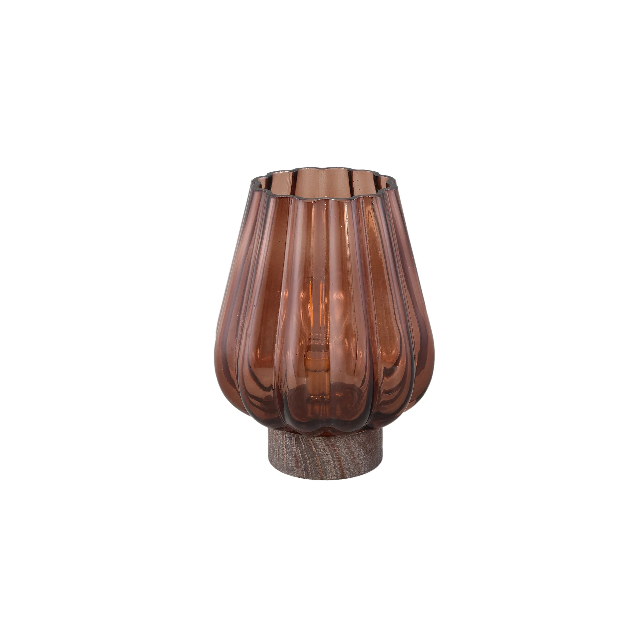 Zyon 14cm Brown Glass Led Light Wood Base Battery Operated