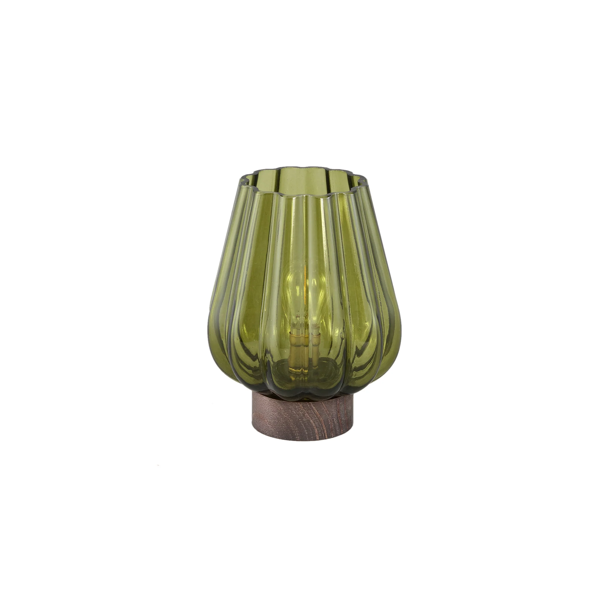 Zyon 14cm Green Glass Led Light Wood Base Battery Operated