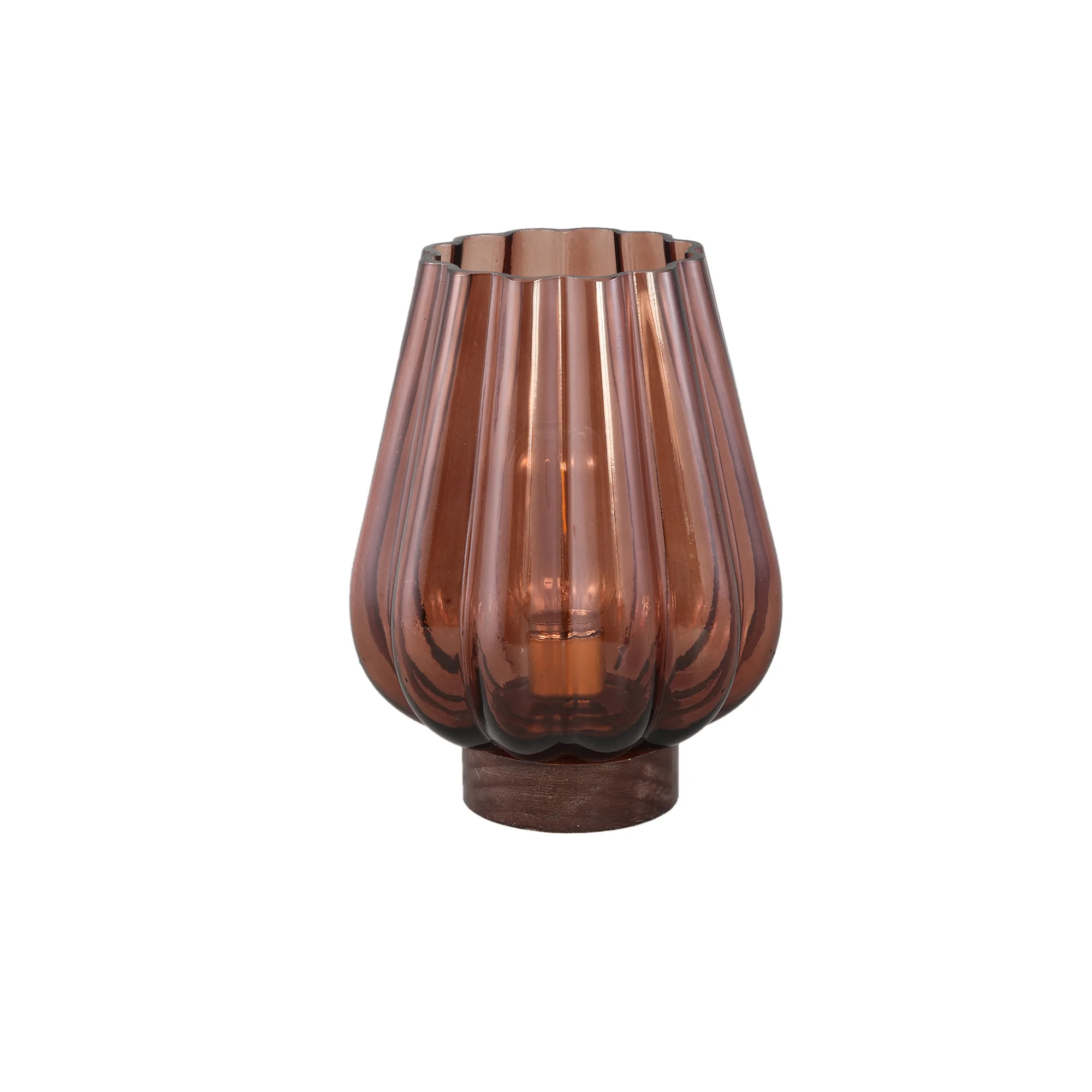 Zyon 17cm Brown Glass Led Light Wood Base Battery Operated