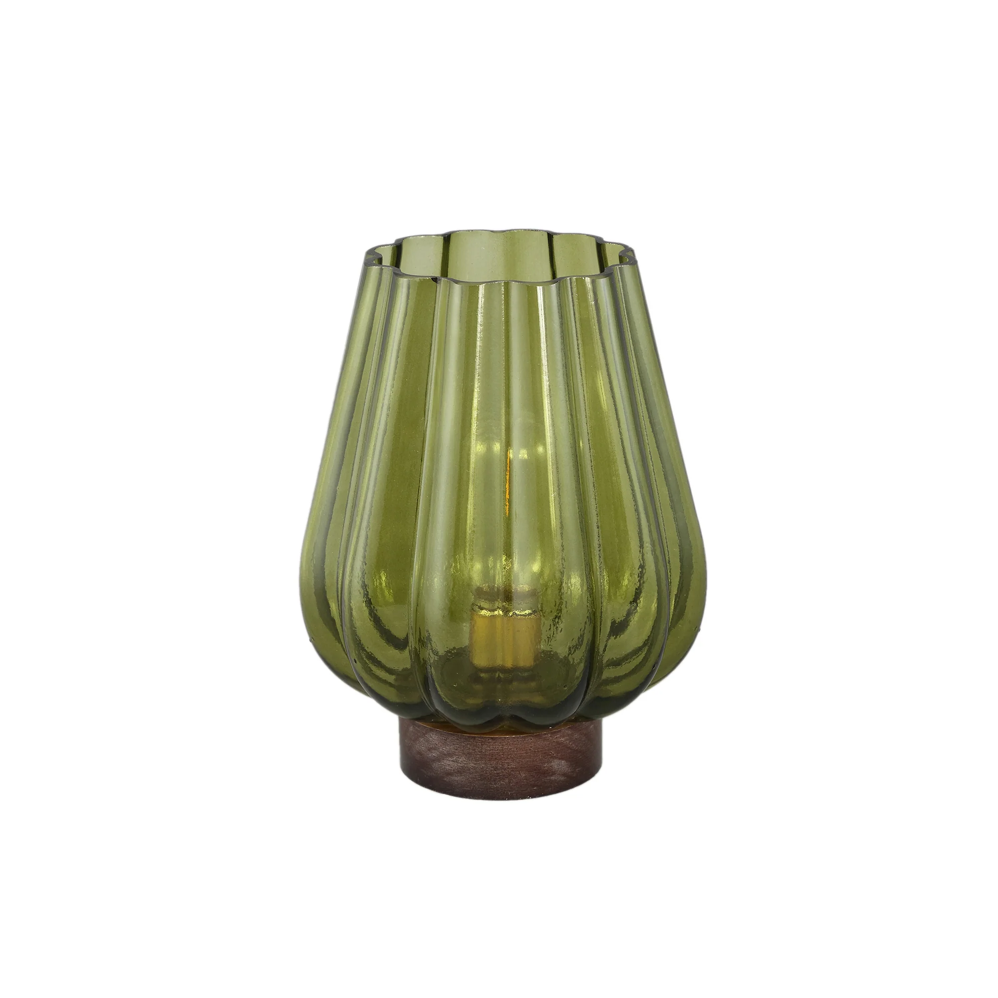 Zyon 17cm Green Glass Led Light Wood Base Battery Operated